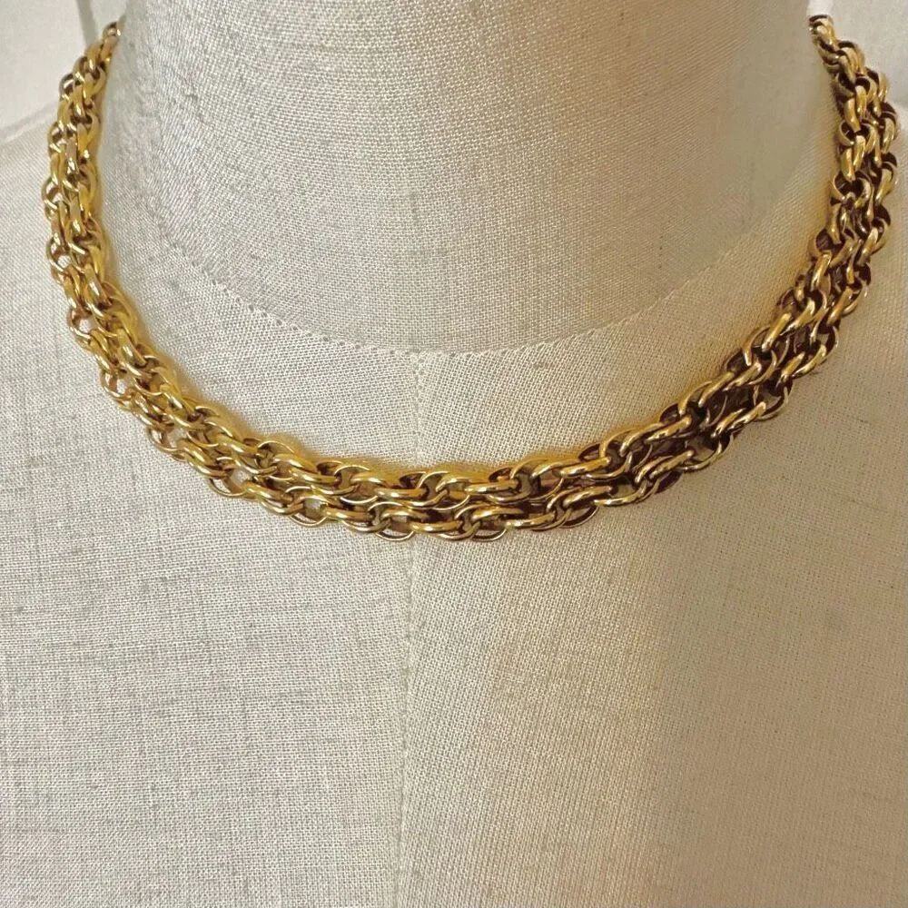 Long gold tone vintage link chain necklace